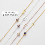 Sideways Letter Necklace, Mom Birthstone Necklace, Initials Necklace - Imagen 2